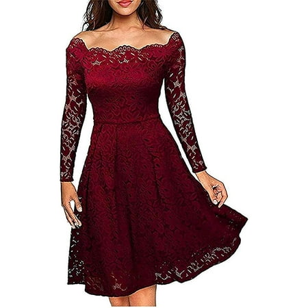 4Clovers Women Vintage Cocktail A-Line Dress Elegant Sleevesless Boatneck Floral Lace Swing Party Dress